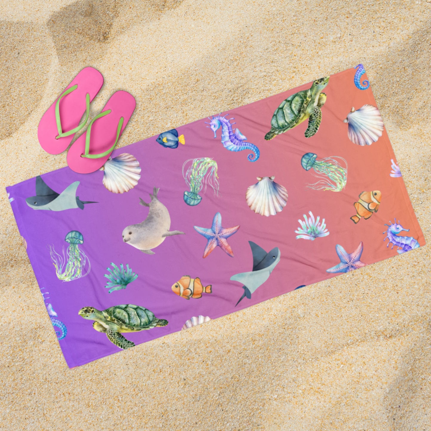 Coastal Comfort Towel: Pelagic Pals in Electric Eel