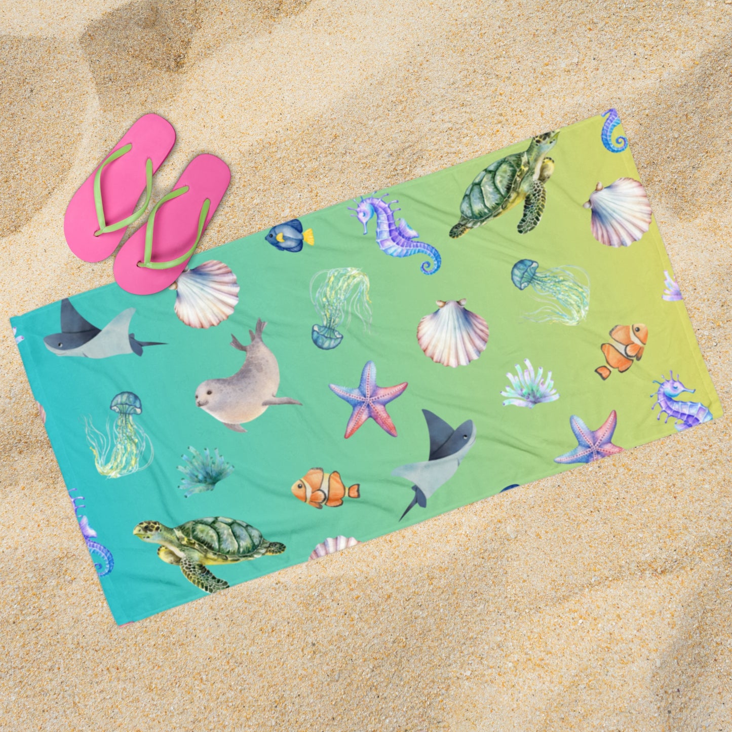 Coastal Comfort Towel: Pelagic Pals in Ocean Pop