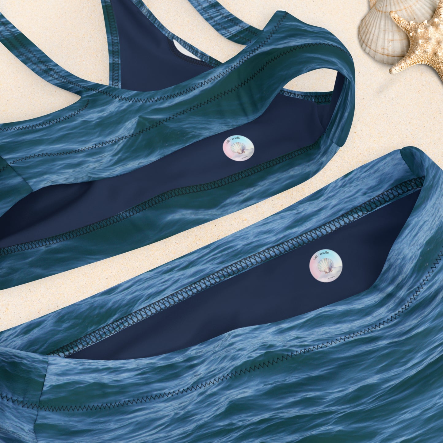 Recycled High-Waisted Bikini: Texture of the Tide