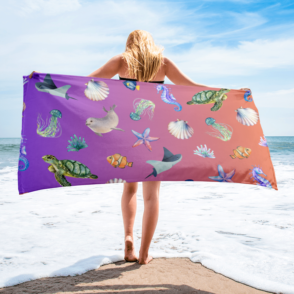 Coastal Comfort Towel: Pelagic Pals in Electric Eel