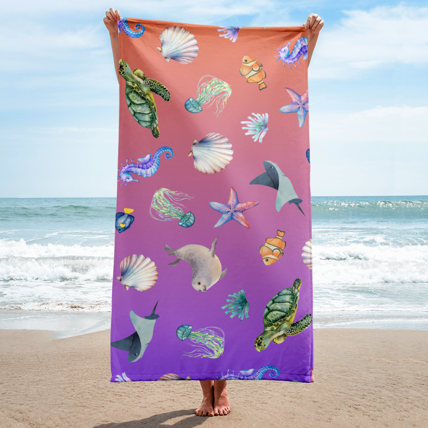 Coastal Comfort Towel: Pelagic Pals in Electric Eel