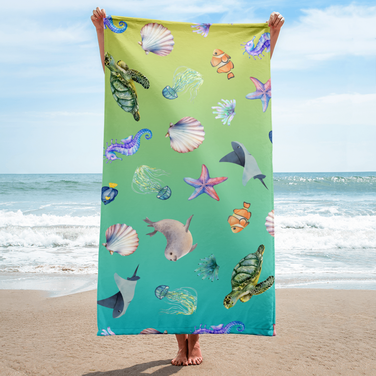 Coastal Comfort Towel: Pelagic Pals in Ocean Pop