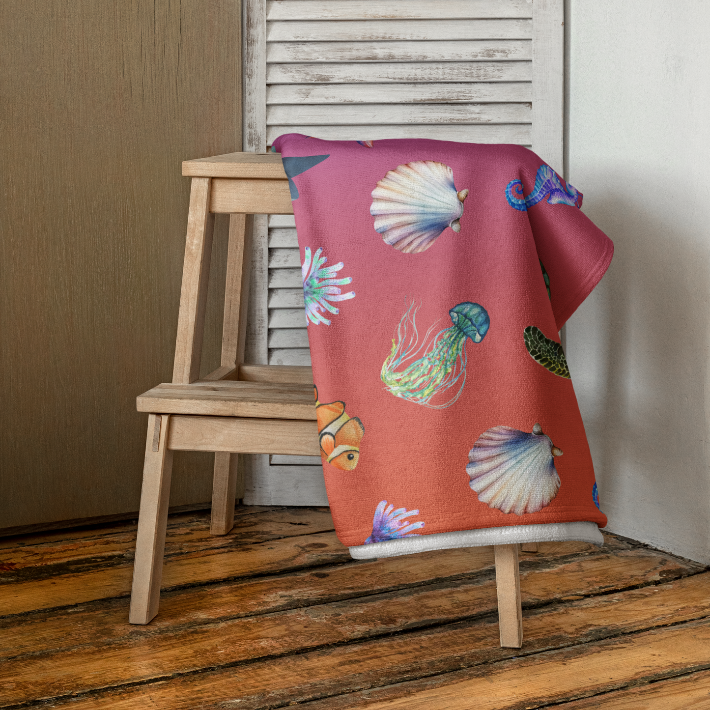 Coastal Comfort Towel: Pelagic Pals in Electric Eel