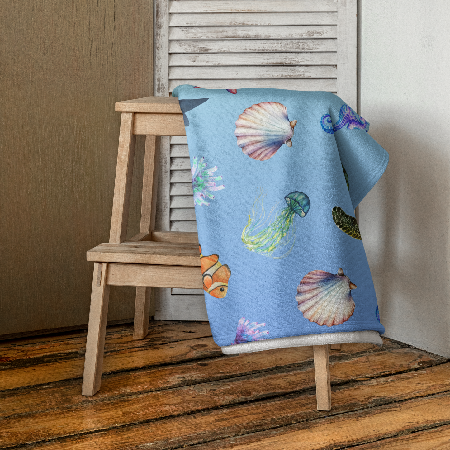 Coastal Comfort Towel: Pelagic Pals in Mermaid Fade