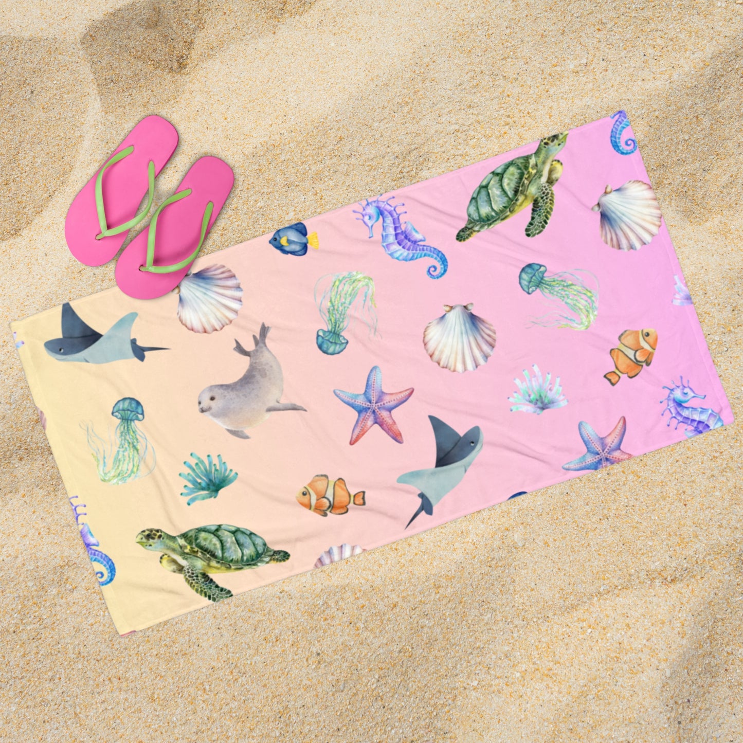 Coastal Comfort Towel: Pelagic Pals in Pastel Drift
