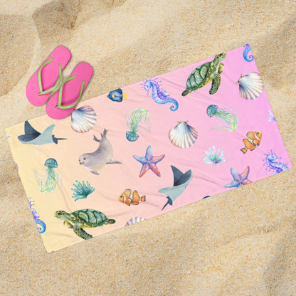 Coastal Comfort Towel: Pelagic Pals in Pastel Drift
