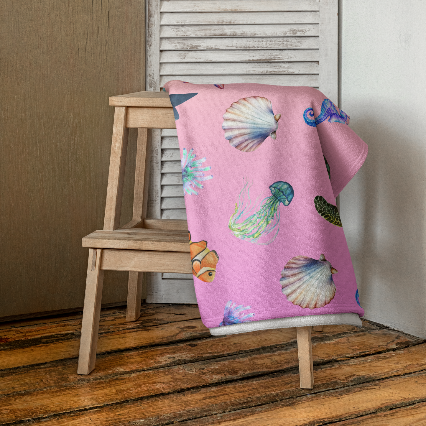 Coastal Comfort Towel: Pelagic Pals in Pastel Drift
