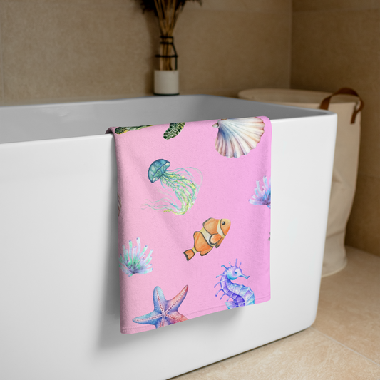 Coastal Comfort Towel: Pelagic Pals in Pastel Drift