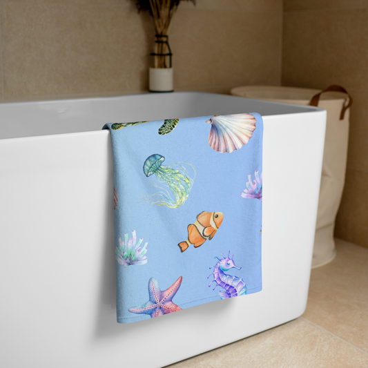 Coastal Comfort Towel: Pelagic Pals in Mermaid Fade
